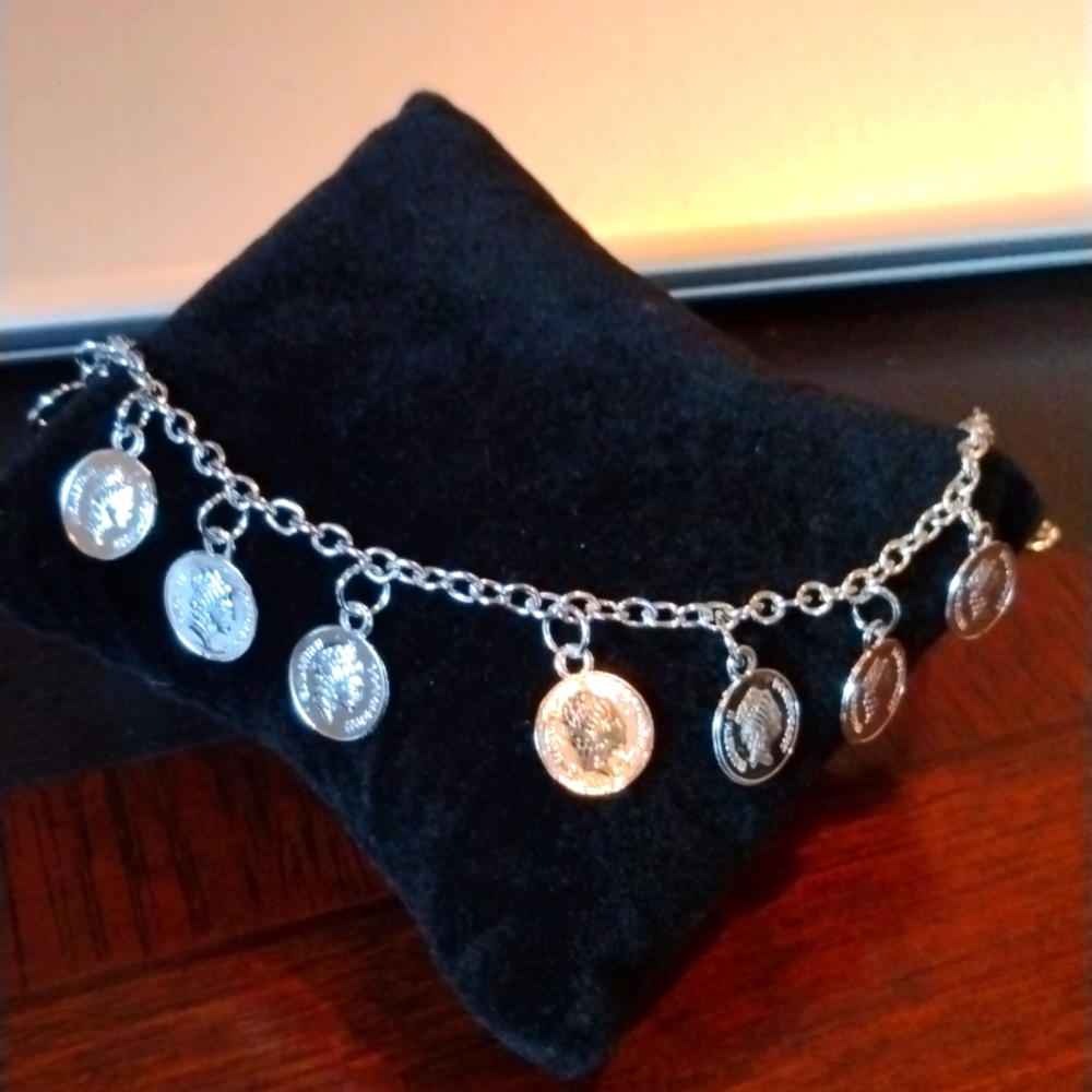 - Anklet..coin charms in shiny silver. Adjustable. 5 🌟 reviews